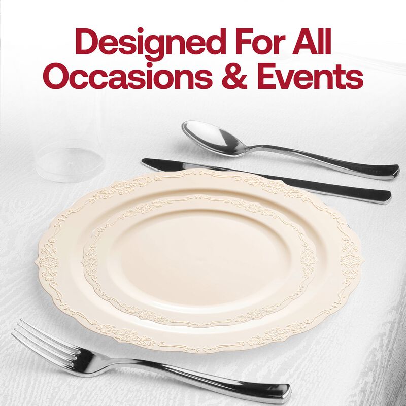 Ivory Vintage Round Plastic Wedding Value Set (30 Sets) image number 6