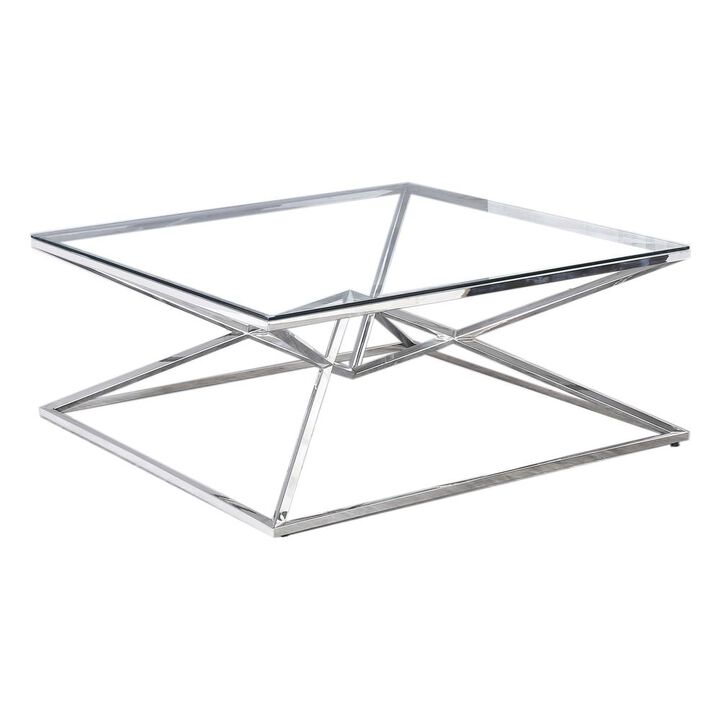 Best Master Furniture 39 Modern Tempered Glass Coffee Table in Silver