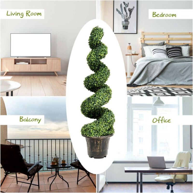 Hivvago 4 Feet Artificial Boxwood Spiral Green Leaves Tree