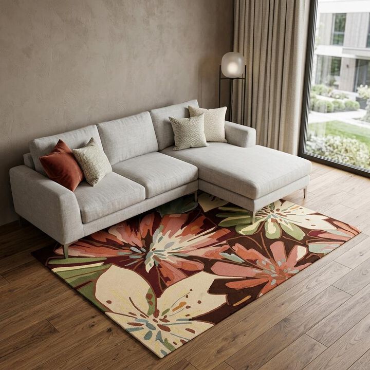 HomeRoots Botanical Leaves Hand Carved Handmade Area Rug