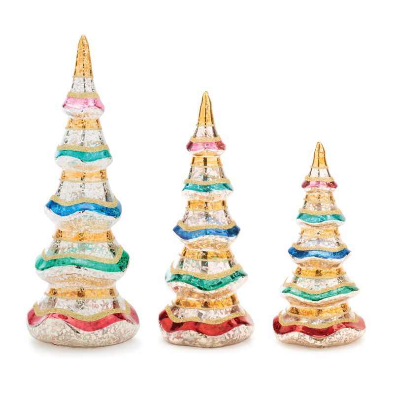 Set of 3 Multicolor Mercury Glass Trees &ndash; Holiday Pine Tree Figurines for Mantel, Shelf, or Centerpiece Decor