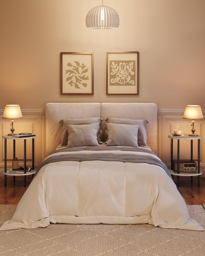 CHOEZON Round Side Table, 2-Tier End Table, Small Round Nightstand with Sturdy Metal Tube, Industrial Coffee Table Round, for Li