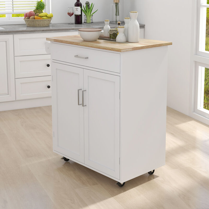 White Wood 32.68 in. Kitchen Island with Towel Rack and Adjustable Shelves
