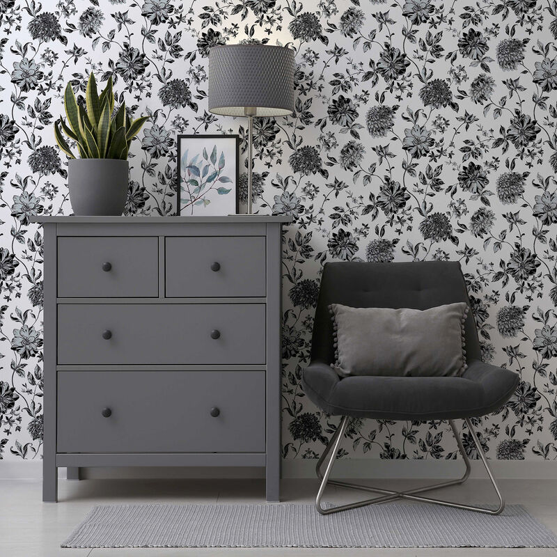 Della Black Floral Trail Wallpaper image number 5
