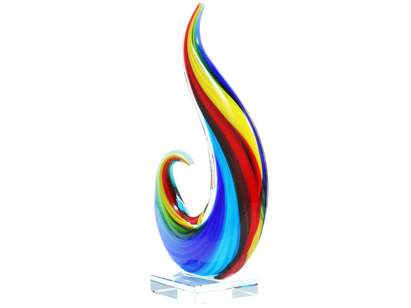 Hand Blown Rainbow Swirl Sommerso Art Glass Sculpture