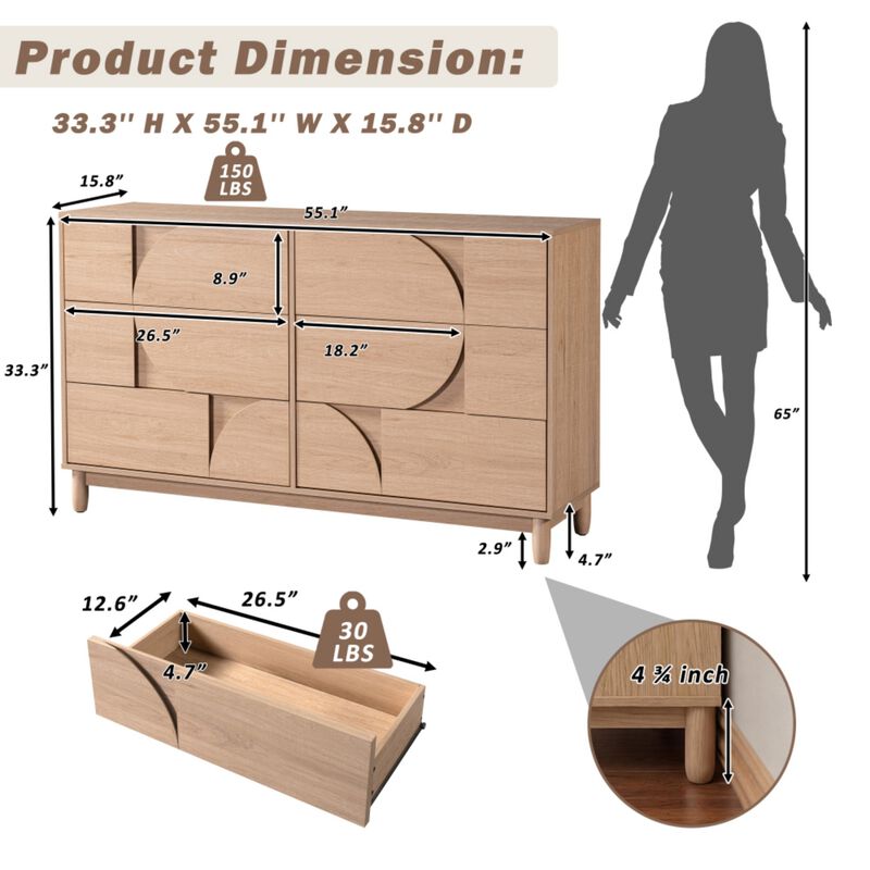 Crorn Mid Century 6-Drawer Dresser image number 9