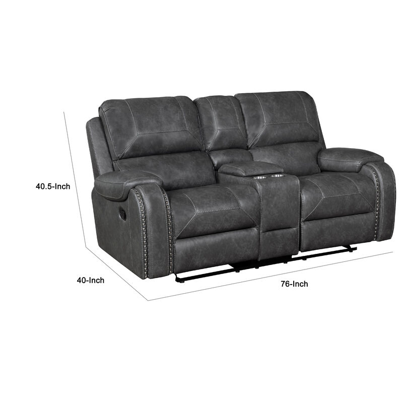 Dean Reclining Loveseat, Pillow Tufted Gray Faux Leather 76 Inch - Benzara