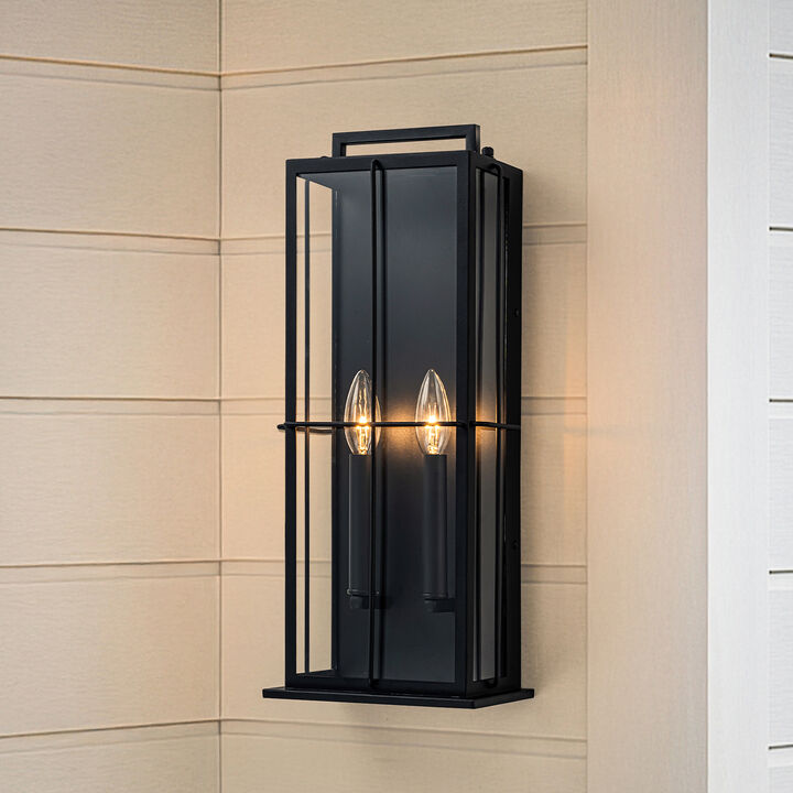 H19" Modern Large Lantern Outdoor Wall Light with Clear Glass Dual-Bulb Design and Black Finish Wall Sconces for Porch Patio Entryway