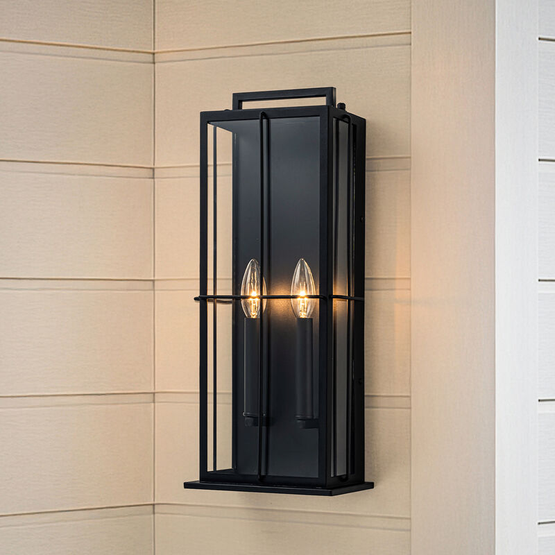 H19" Modern Large Lantern Outdoor Wall Light with Clear Glass Dual-Bulb Design and Black Finish Wall Sconces for Porch Patio Entryway image number 1