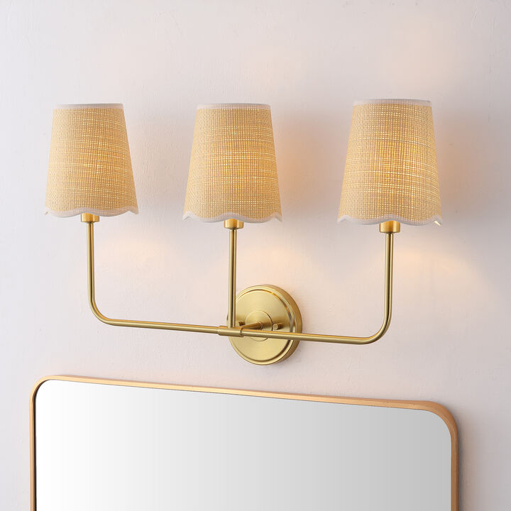 Lila Traditional Coastal Scalloped Fabric Shade/Metal LED Vanity Light