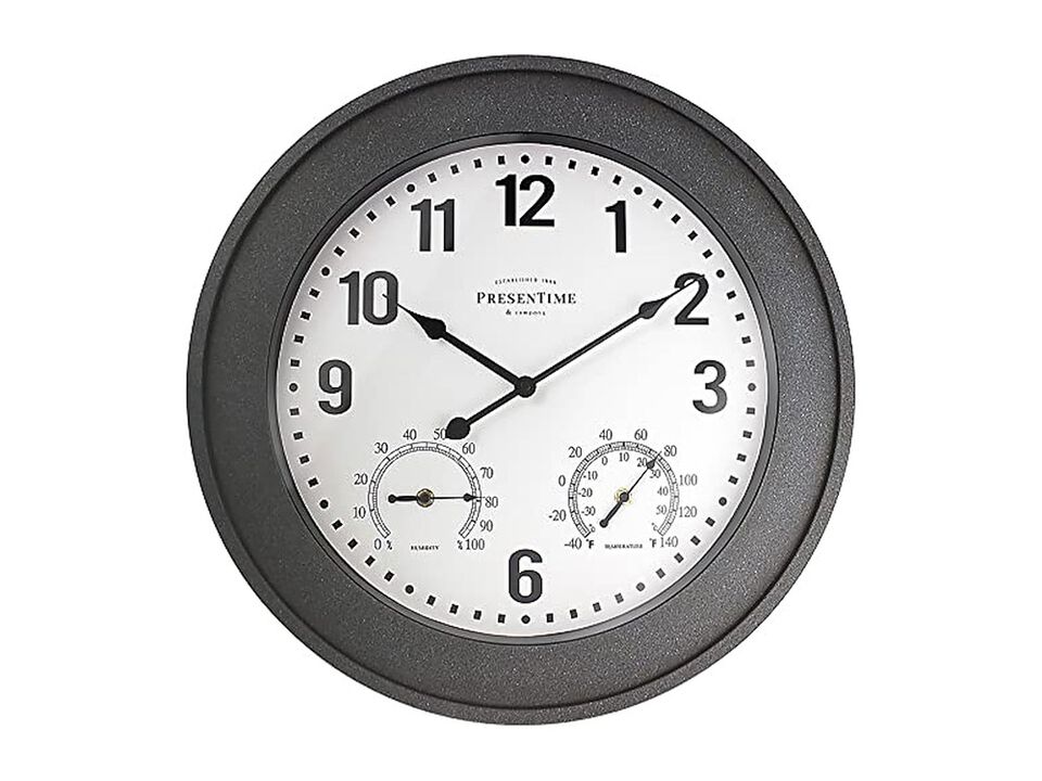 Bradford Farmhouse Weather Station Gray Wall Clock 20 Inch Outdoor Home Decor