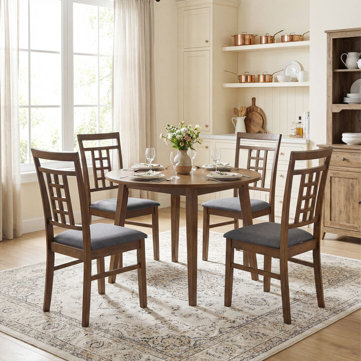 Set of 4 Dining Room Chairs with Rubber Wood Frame and Lattice Backrests