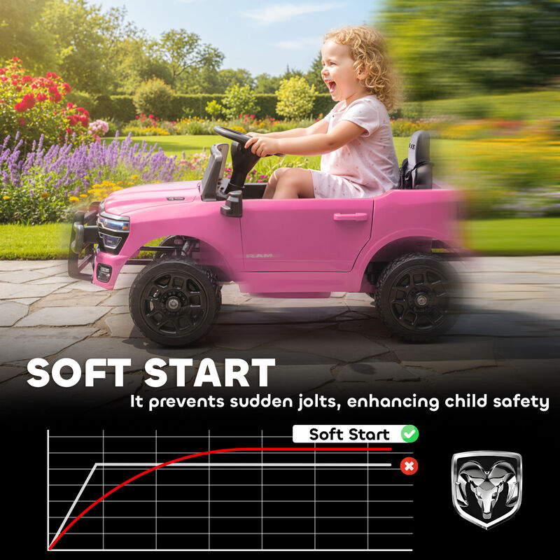 BreeBe 12V Kids Ride on Car, Licensed Dodge RAM 3500 Ride on Toys with Dual Motors, Remote Control image number 5