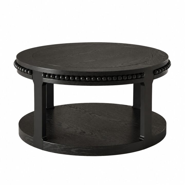 GOODSILO 31.5 Inch Two-Tier Round Solid Wood Coffee Table and Sofa Table Sturdy Thickened Top Heavy-Duty Circle Accent Table for Living Room Lounge and Sofa Areas