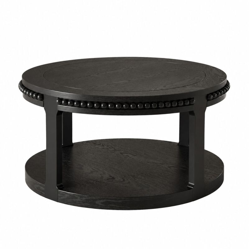 GOODSILO 31.5 Inch Two-Tier Round Solid Wood Coffee Table and Sofa Table Sturdy Thickened Top Heavy-Duty Circle Accent Table for Living Room Lounge and Sofa Areas image number 0