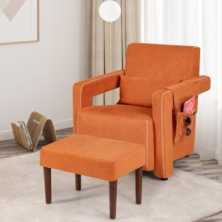 Modern Berber Fleece Single Sofa Chair with Ottoman and Waist Pillow