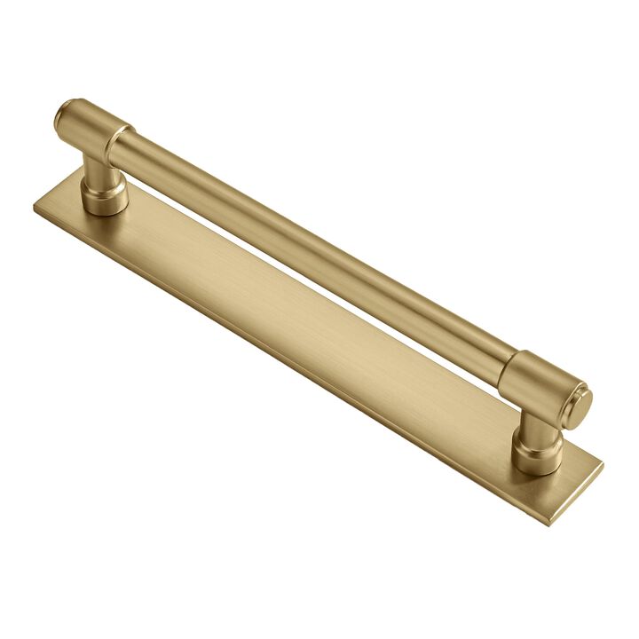 khtumeware 5 Pack 8 Inch(203 mm) Center to Center Brushed Gold Cabinet Pull Backplate with Base Plate Zinc Solid Brushed Brass K