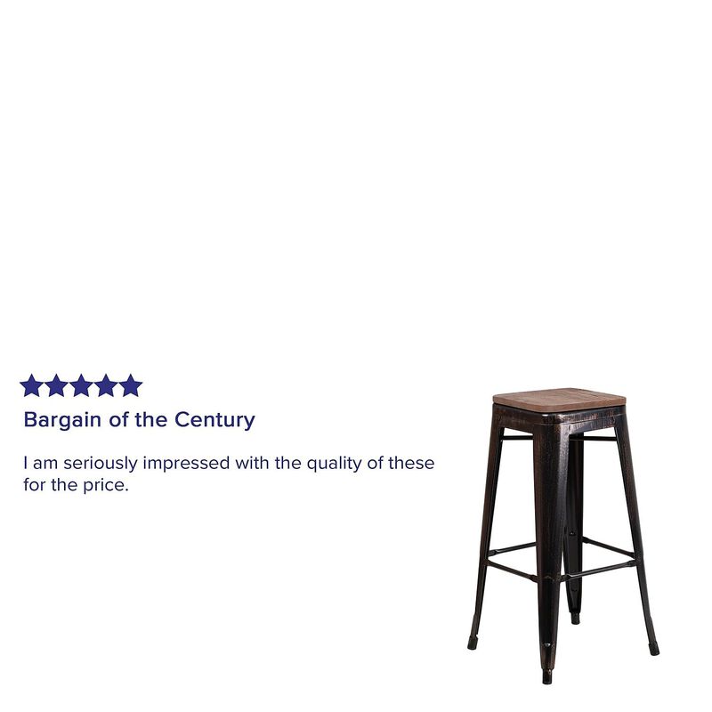 Flash Furniture Lily 30" High Backless Black-Antique Gold Metal Barstool with Square Wood Seat