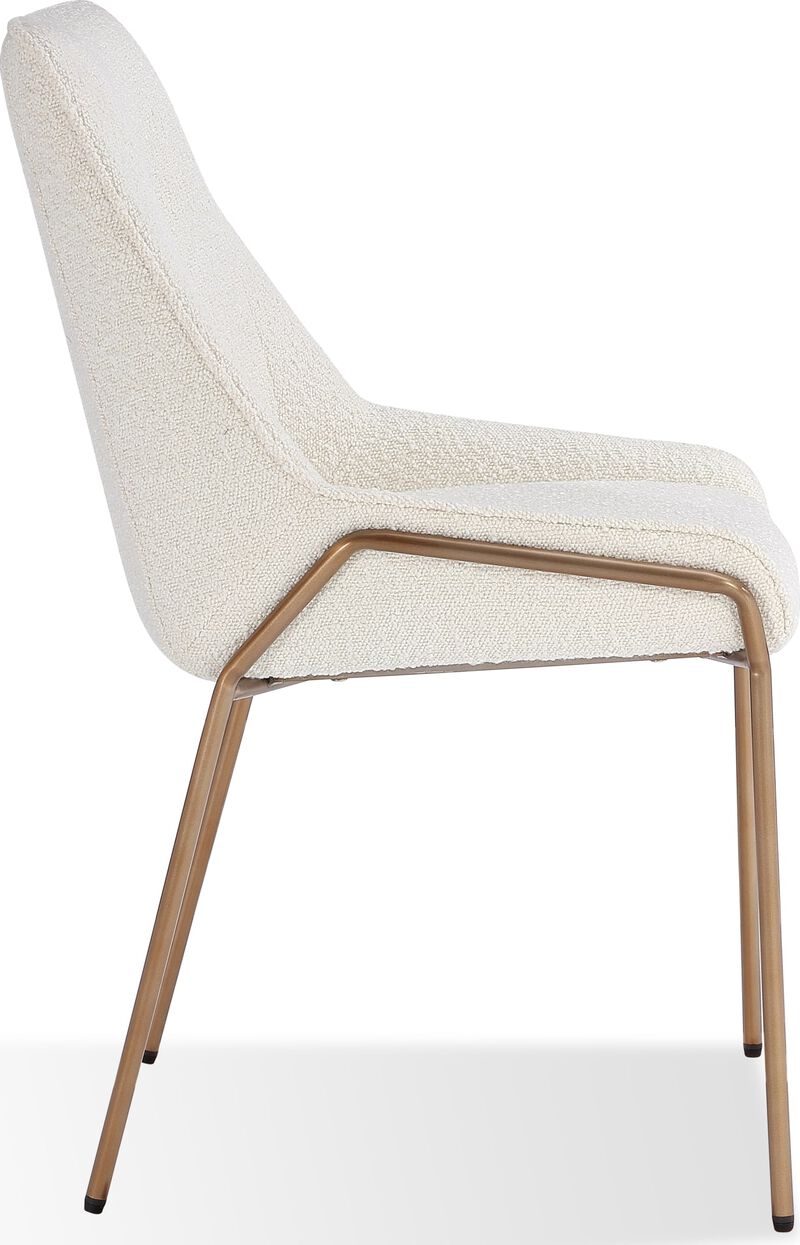 Cyrus Upholstered Dining Chair in Cottage Cheese Boucle and Brushed Bronze Metal - Set of 2