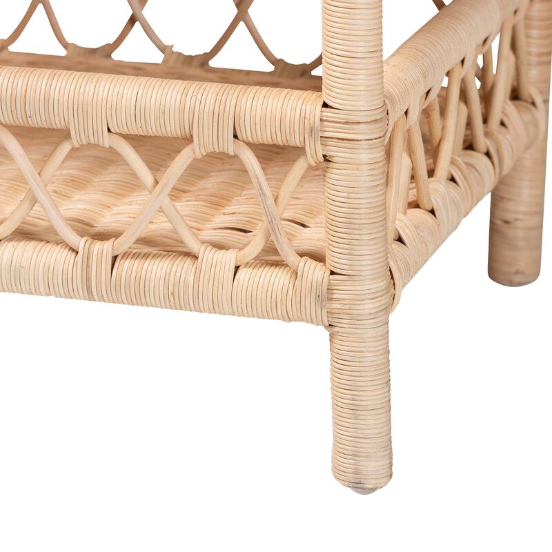 bali & pari Eloisa Natural Rattan End Table - Handwoven Wicker 2-Tier Side Table with Scalloped Border for Living Room or Bedroom