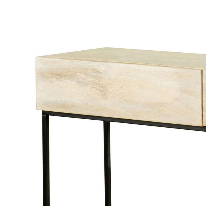 46 Inch 2 Drawer Console Table with Open Shelf, Sleek Straight Legs, Black