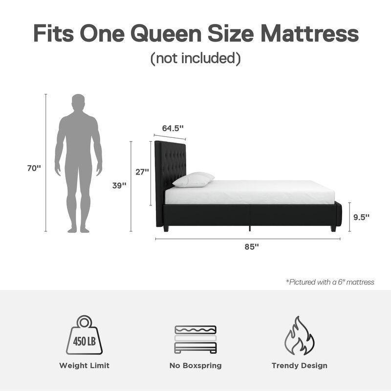 Atwater Living Dana Upholstered Bed, Queen, Black Faux Leather
