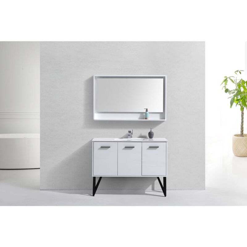 Kubebath Bosco 48 Modern Bathroom Vanity w/ Quartz Countertop and Matching Mirror