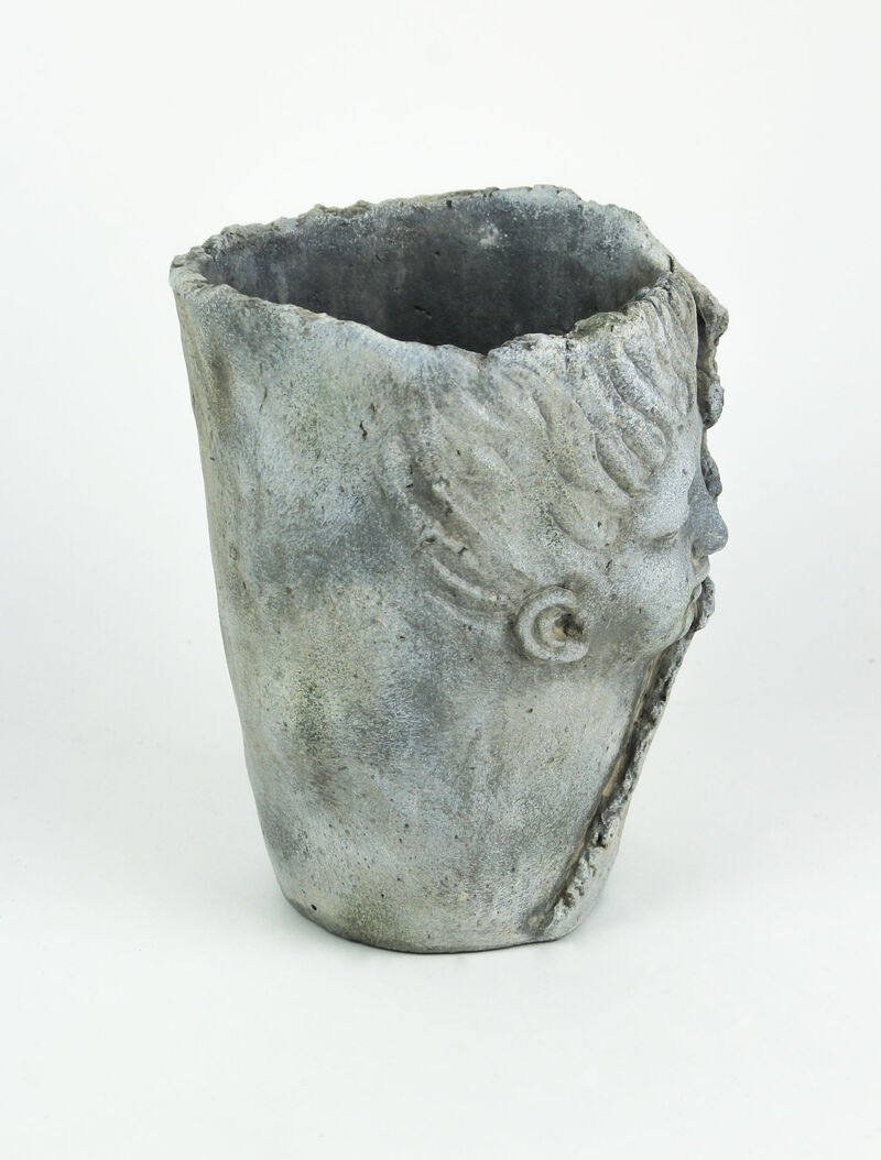 Weathered Finish Concrete Leaf Wrap Face Planter / Vase 8 Inches High image number 2