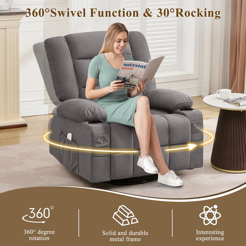Clihome Kneading Massage Rocker Recliner Chair with 4-Point 3D Kneading Massage and Heat for Living Room with Rocking Function and 2 Cup Holders,USB Charge Port