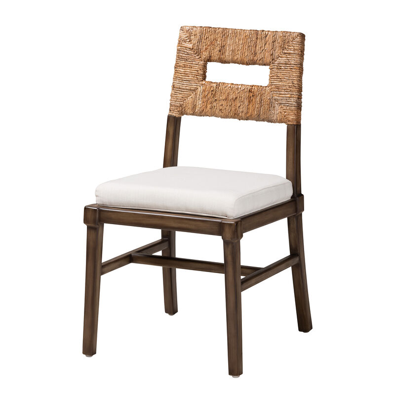 Baxton Studio Porsha Modern Bohemian Dark Brown Finished Mahogany Wood and Natural Rattan Dining Chair