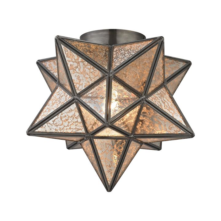 12" Bronze and Antique Silver 1-Light Geometric Flush Mount Ceiling Light