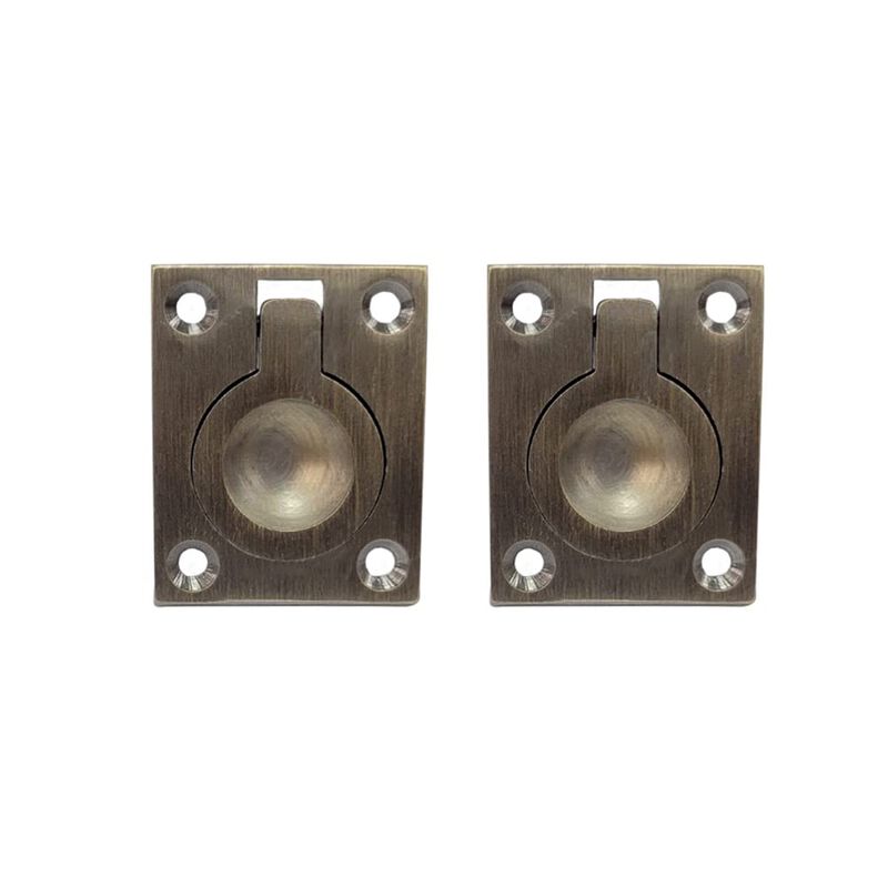 QCAA Flush Ring Pull, Solid Brass, 36.5 x45 mm, Brushed Antique Brass, 2 Pack, Made in Taiwan