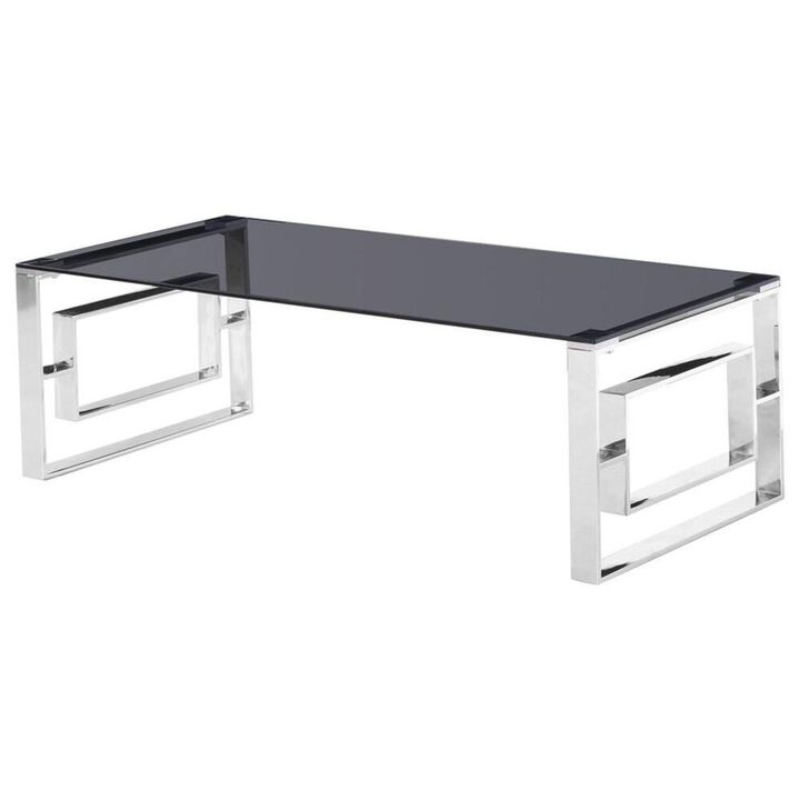 Best Master Furniture Best Master Mallory Stainless Steel and Smoked Glass Coffee Table in Silver
