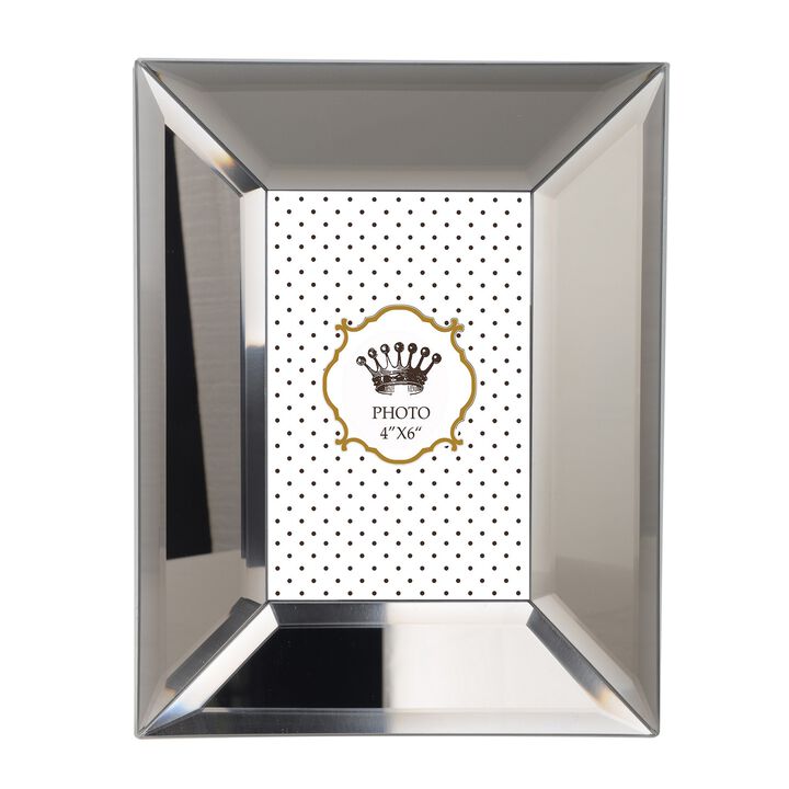 Wooden Picture Frame With Beveled Glass Borders, White and Gray - Benzara