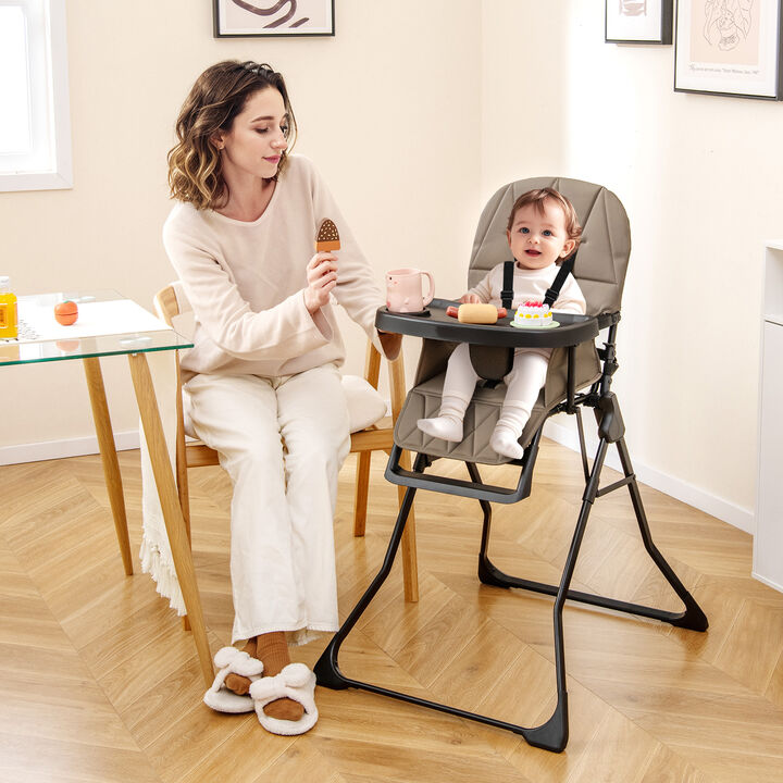 Compact Highchair with PU Seat and Adjustable Tray for Baby Feeding Time