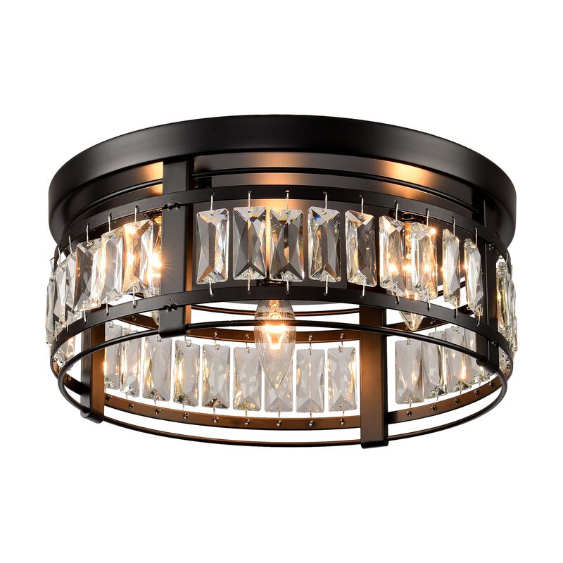 13.3" Modern Black 3-Light Crystal Hallway Flush Mount Chandelier