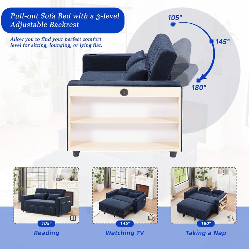 Merax Modern Sleeper Sofa Pull-out Sofa Bed with Adjustable Backrest for Living Room