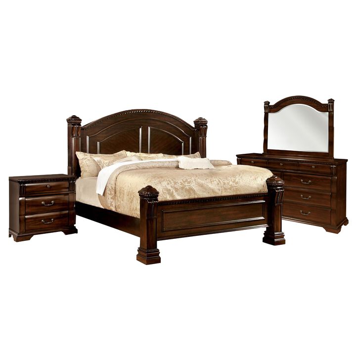 Cam 4 Pc Queen Poster Bedroom Set, Carved Accents and Cherry Brown