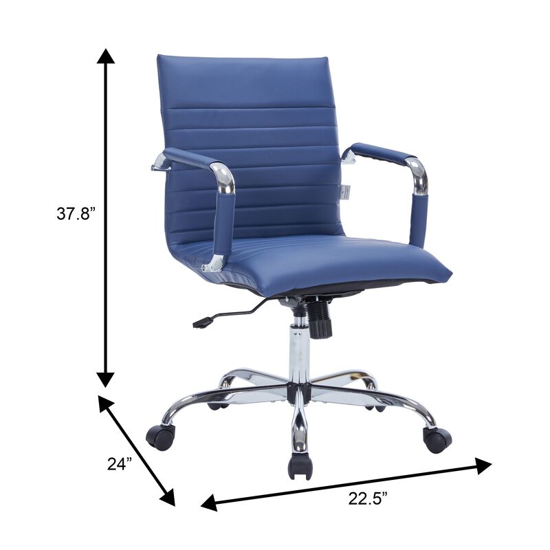 LeisureMod Harris Ergonomic Office Chair, Leather Upholstery with Adjustable Height, Lumbar Support, Swivel and Chrome Base for Home or Office