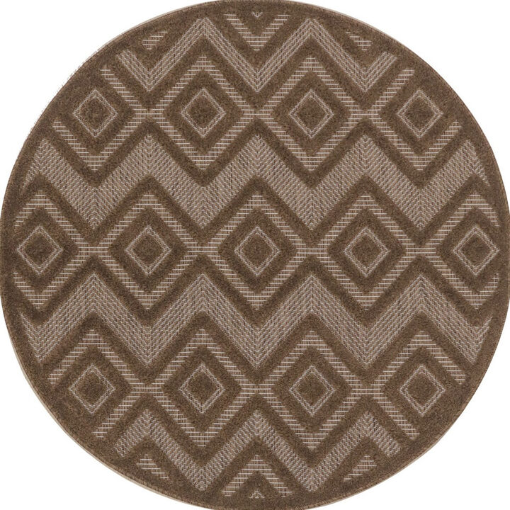 HomeRoots Round Geometric Indoor Outdoor Area Rug