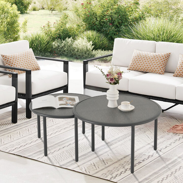 Rust-Proof Nesting Tables 2Pcs, Waterproof Outdoor Side Tables, Space-Saving