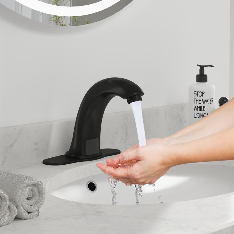 Mondawe Single Hole Touchless Bathroom Sink Faucet Sensor Basin Faucet with Deck Plate
