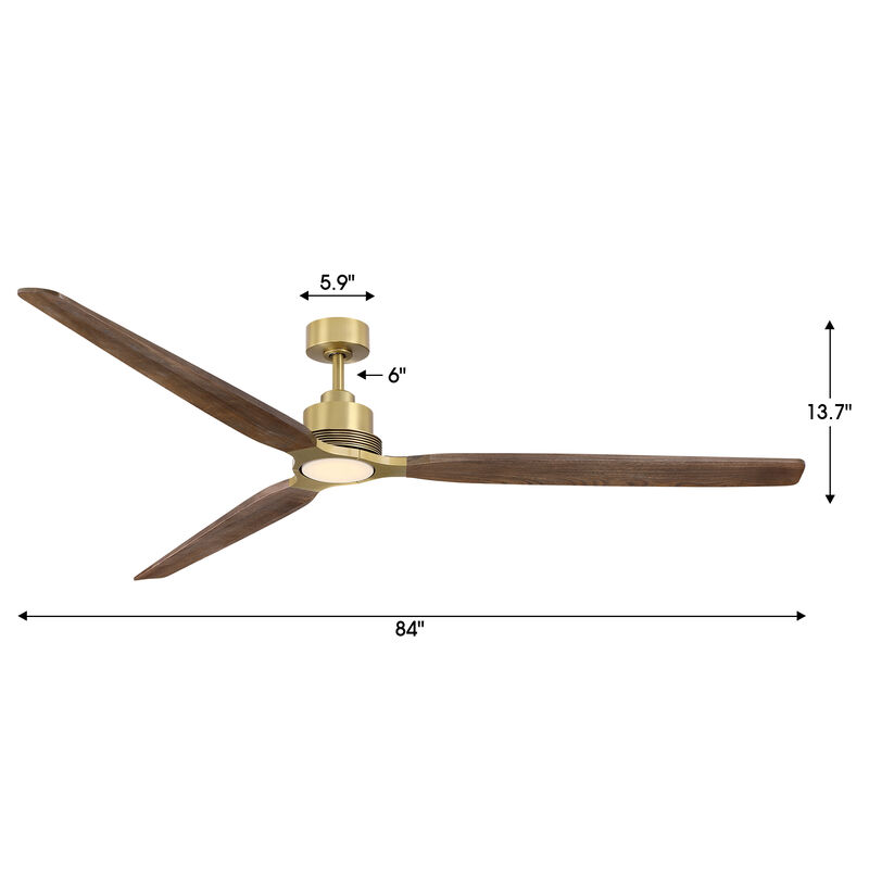 84" Natural Brass Solid Wood Mid Century Modern Dimmable LED 6 Speed Extra Large Ceiling Fan with Light and Remote image number 5