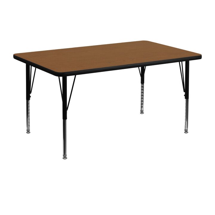 Flash Furniture Wren 30''W x 48''L Rectangular Oak HP Laminate Activity Table - Height Adjustable Short Legs