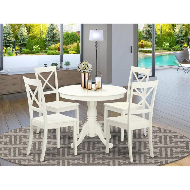 5 Pc set with a Table and 4 Wood Dinette Chairs Having Linen White .