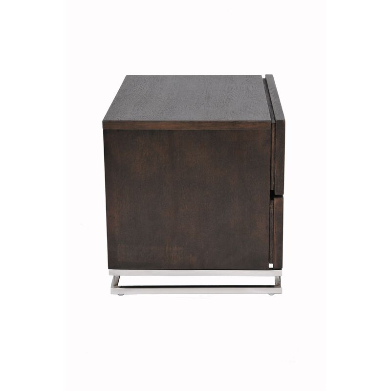 Sam 20 Inch Nightstand, 2 Drawers, Espresso Brown, High Polished Metal Legs - Benzara