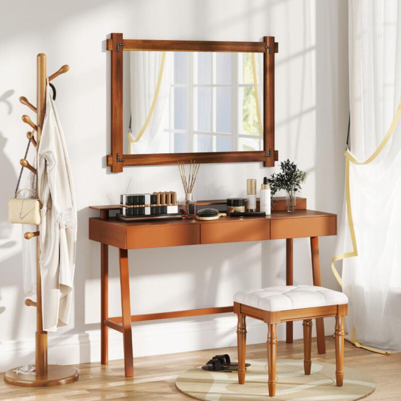 Hivvago Wood Framed Mirror with Acacia Wood Frame and Vintage Rivet Design