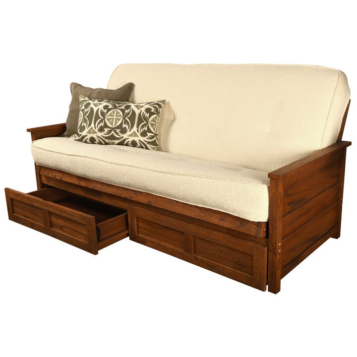 Lexington Frame in Weathered Brown Finish Includes Takara Rain Mattress and Storage Drawers