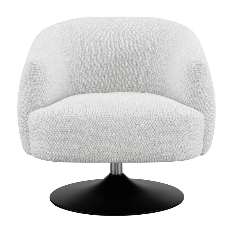 32 Inch Barrel Foam Accent Chair, Swivel Pedestal Base, Beige Boucle Fabric