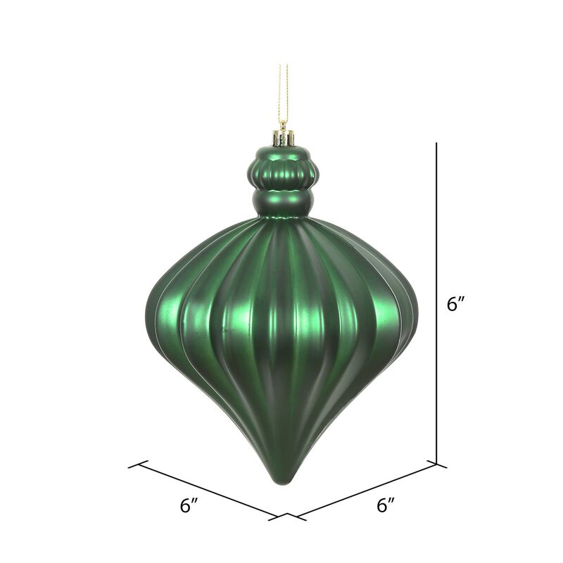 Vickerman 6" Emerald Matte Onion Drop Christmas Ornament. There are 4 Ornaments per Pack. image number 1